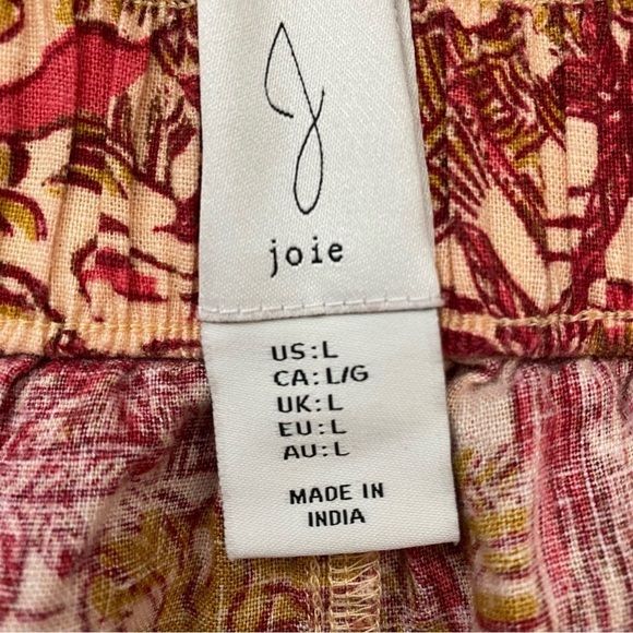 Joie Linen Blend Tropical Floral Shorts Large Red Tan - Picture 6 of 8